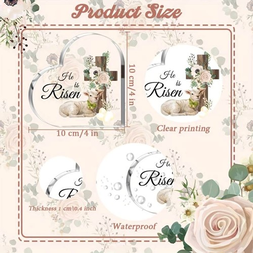 Hart van Epoxy met Kruis en Lam He is Risen 10*1 cm Pasen