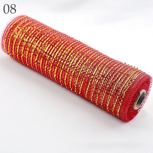 Decomesh Metallic 08 Rood Goud streep 26 cm rol 9 meter voor kransen en inpakken