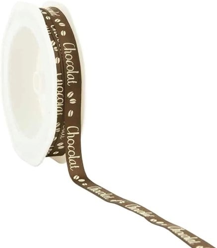 Enkelzijdig Satijn lint Chocolat 48 Chocolate Brown 10 mm rol 25 meter