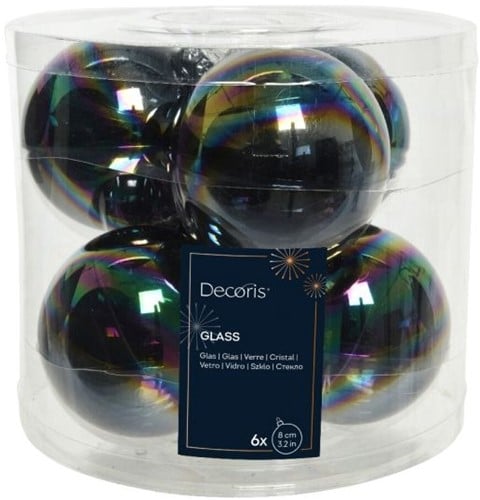 Glazen kerstballen Parelmoer Iriserend transparant 80 mm doos 6 stuks