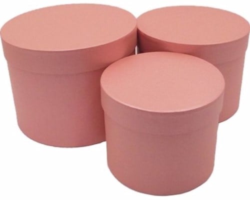 Bloemendoos Set van 3 rond Roze flowerbox cadeau doos