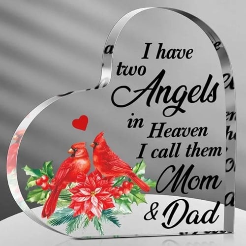 Hart van Epoxy met vogels I have 2 Angels in Heaven, Mom and Dad 10*1 cm Persoonlijk aandenken