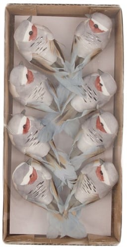 Vogeltjes op clip Wit Bruin Grijs 8x3,5x3,5 cm 8 stuks