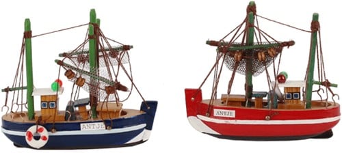 [A-018903] Vissersboot Antje Rood Groter Maritiem 16 cm + Zeilbootje 16x4,5x16 cm
