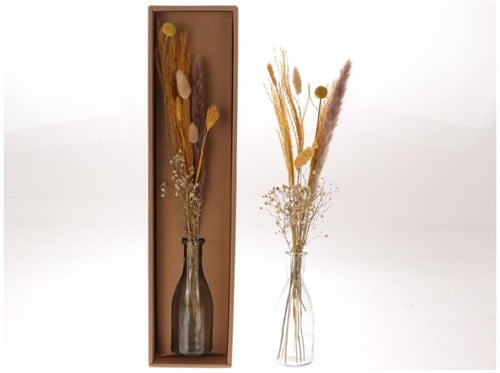 [A-022588] Droogbloemen arrangement in geschenkdoos incl. fles Naturel