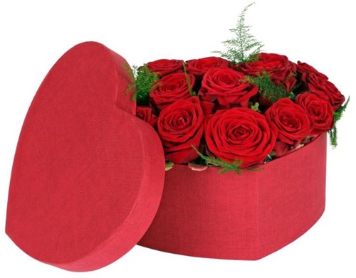 [A-021076] Bloemendoos Rood hartvorm karton fabric 20x25x10 cm