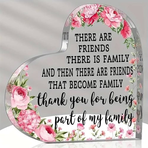 [A-025876] Hart van Epoxy met Bloemen There are friends, there is family 10*1 cm Persoonlijk aandenken