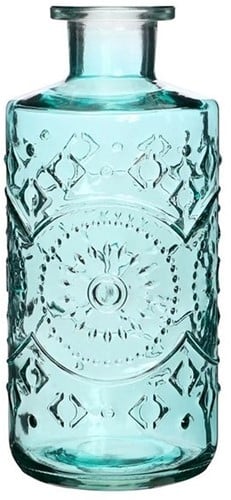 [A-023431] Gekleurde Glazen Fles Berlin Soft Blue ook geschikt als olielamp Ø9 cm H21 cm per stuk