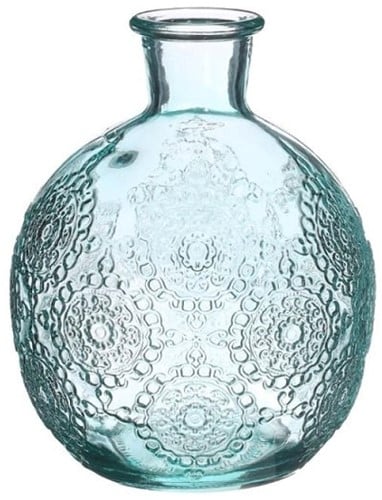 [A-025954] Gekleurd Glazen Flesje Bologna Vaasje Kandelaar Soft Blue Ø9,5 cm H12 cm per stuk