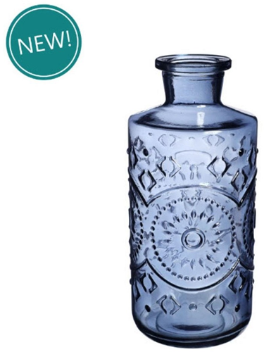 [A-026056] Gekleurde Glazen Fles Berlin Dark Blue ook geschikt als olielamp Ø9 cm H21 cm per stuk