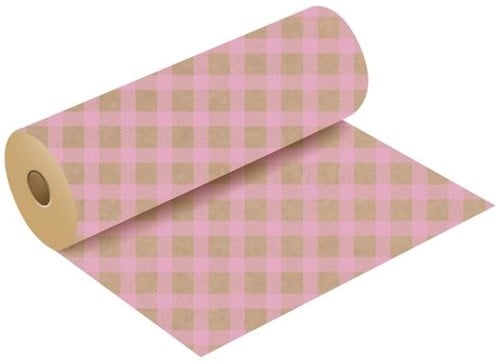 [A-024141] Bloemenpapier cadeaupapierkraftpapier Gingham Baby Roze rol 50 cm x 3 kg