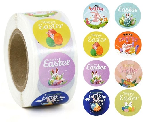 [A-022906] Sluitstickers Easter pasen voorjaar rond etiket 2,5 cm rol 500 labels