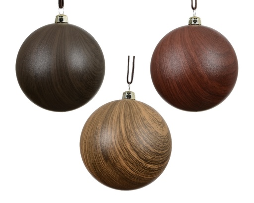 [A-027643] Luxe Kerstballen 8 cm bruin mat houtlook onbreekbaar set 3 stuks