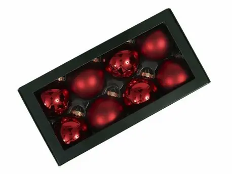 [A-027728] Kerstballen Glas Rood Combi mat glans 8 cm Set van 8