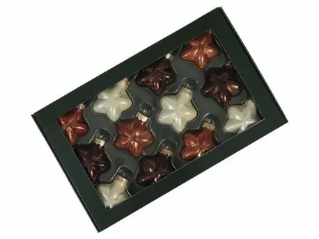 [A-027733] Stervormige kerstballen glas Opaal naturel combi Mat Glans 40 mm doos 12 stuks
